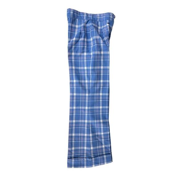 VTG 1970s Miss K 100% Polyester Blue Plaid Wide Leg Cuffed Pants Women XS 25x28 - Picture 2 of 5